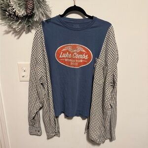 Reworked Luke Combs Concert Tee with Blue and Checkered Flannel Handmade